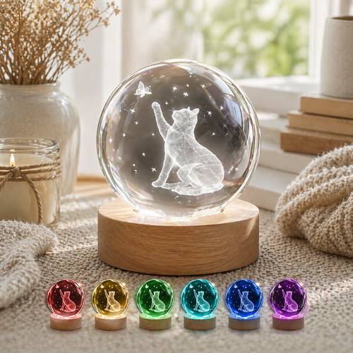 Cat crystal ball night - cat,