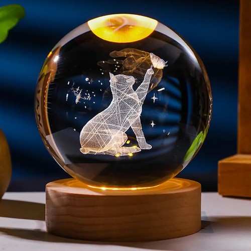 Cat crystal ball night - crystal, light